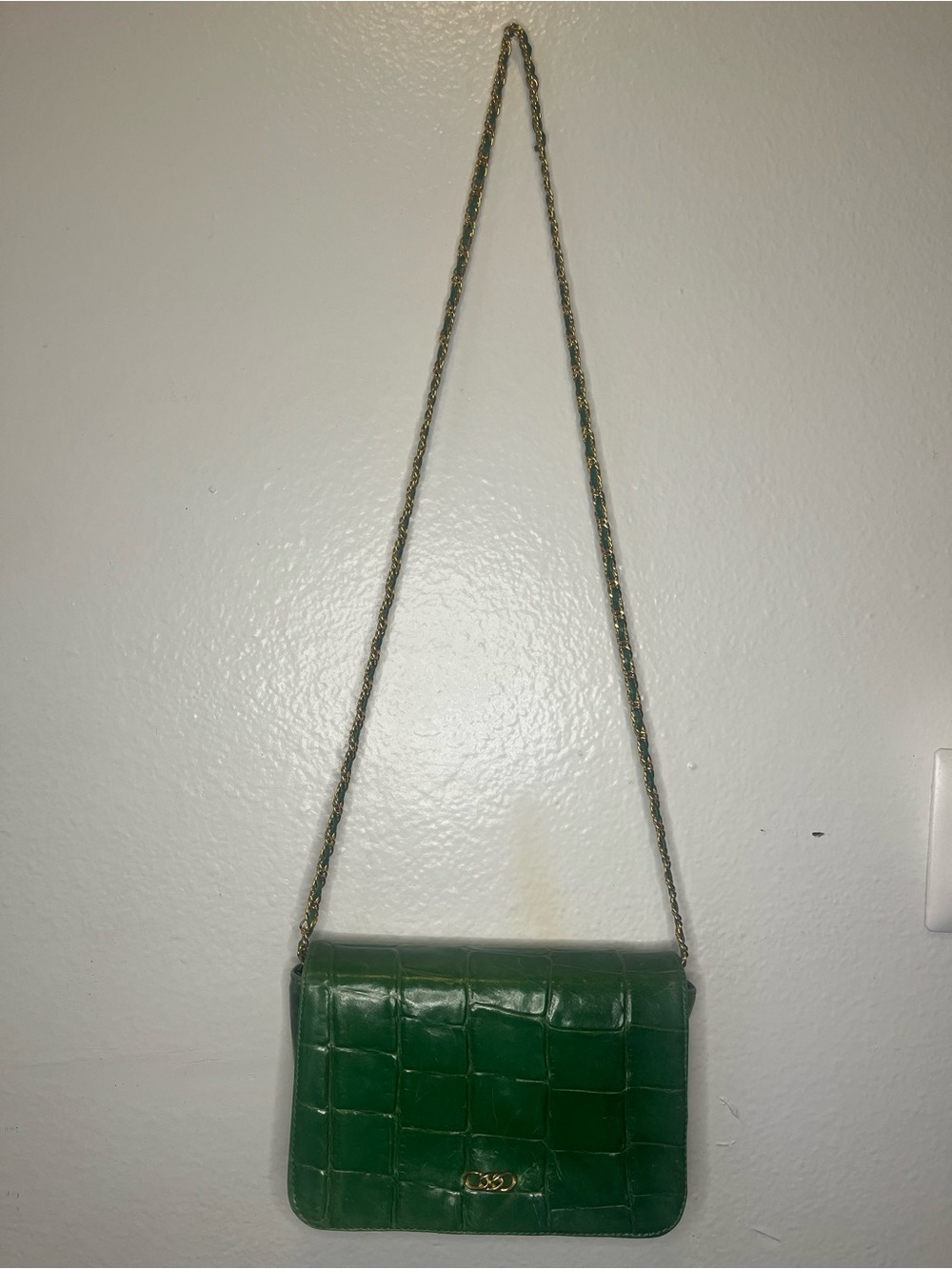 Vintage L.J Simone New York Green Faux Croc Chain Shoulder Bag 90s Y2K